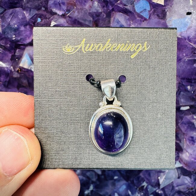 Amethyst Pendant Oval Decor Sterling Silver