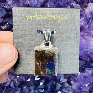 Ammolite Pendant #1 - Rectangle Bezel Set Sterling Silver