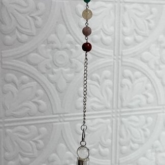 Shungite with Clear Quartz Point Pendulum on Silver Chain with Chakra Beads