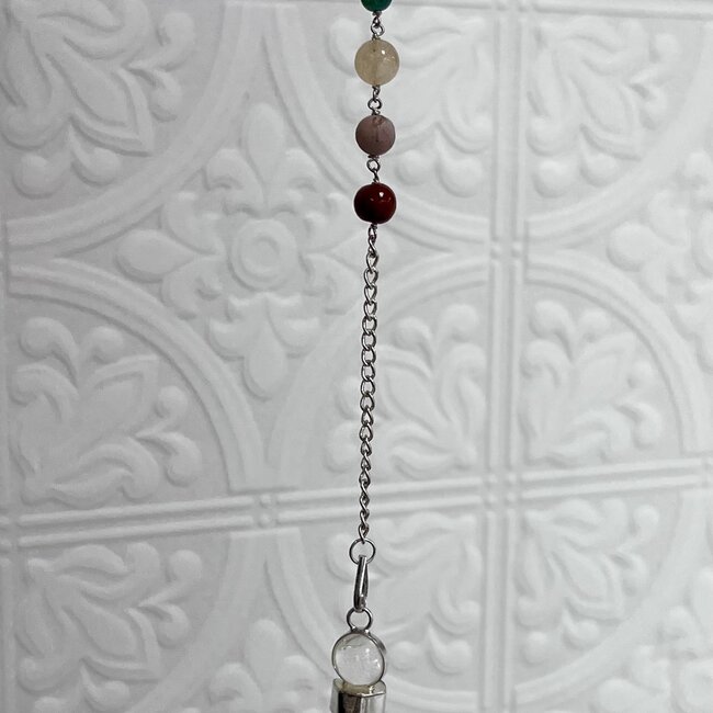 Shungite with Clear Quartz Point Pendulum on Silver Chain with Chakra Beads