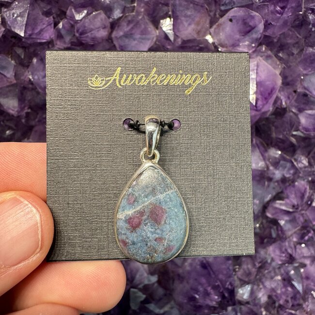 Ruby in Kyanite Pendant - Teardrop Pear Sterling Silver