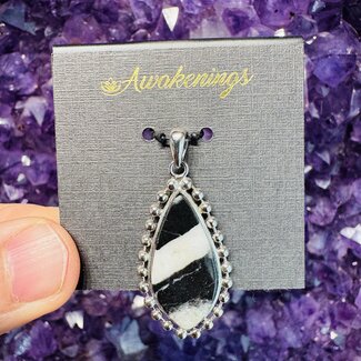 White Buffalo Pendant - Marquise - Beaded Sterling Silver