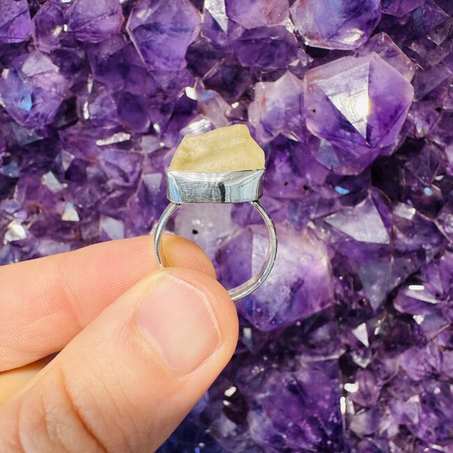 Libyan Tektite Desert Glass (Great Sand Sea Glass Lechatelierite) Ring Size 8 Sterling Silver Rough Raw Natural