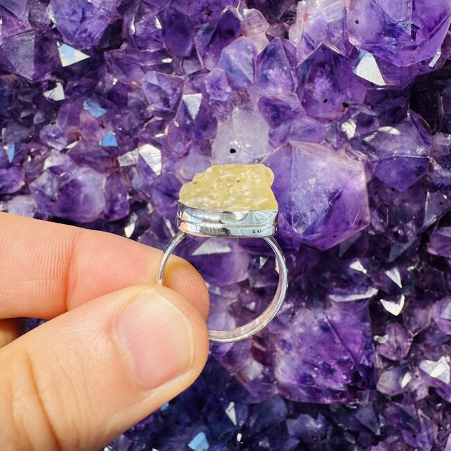 Libyan Tektite Desert Glass (Great Sand Sea Glass Lechatelierite) Rings - Size 10.75 Bezel Set Rough Raw Natural - Sterling Silver