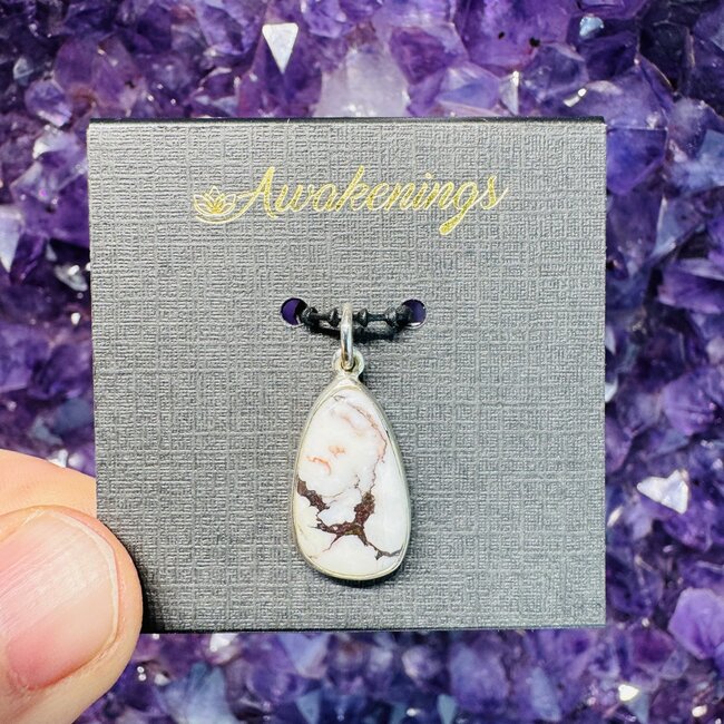 Wild Horse White Turquoise Pendant - #1 'Teardrop Pear' Sterling Silver