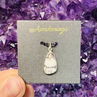 Wild Horse White Turquoise Pendant - #2 'Teardrop Pear' Sterling Silver