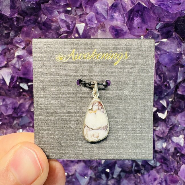 Wild Horse White Turquoise Pendant - #2 'Teardrop Pear' Sterling Silver