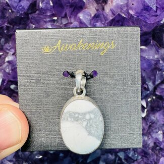White Howlite (Magnesite) Pendant - Oval Sterling Silver