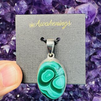 Malachite Pendants - Oval Bezel Set - Sterling Silver Malachite Pendants - Oval Bezel Set - Sterling Silver