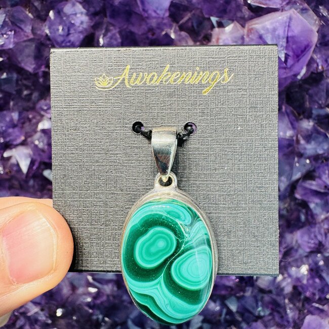 Malachite Pendants - Oval Bezel Set - Sterling Silver