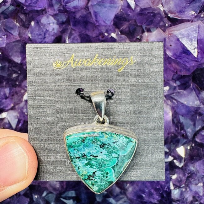 Malachite & Chrysocolla Pendants - Triangle Bezel Set - Sterling Silver