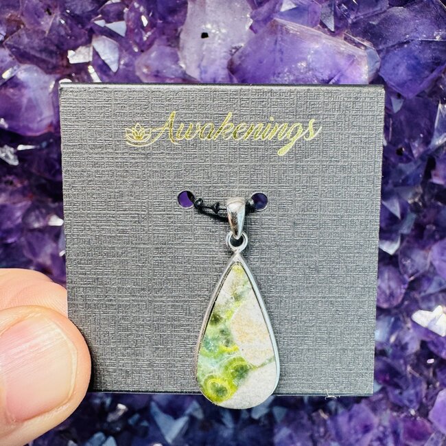 Wavellite Pendant - Teardrop Pear Sterling Silver