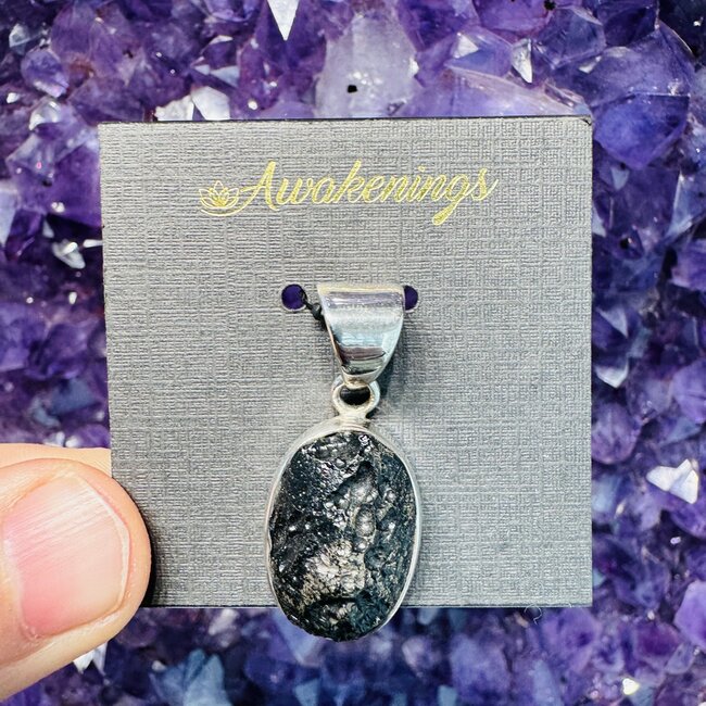 Tektite Oval Pendant - Sterling Silver