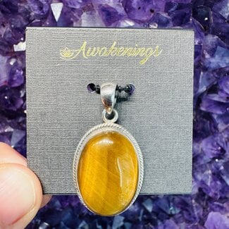 Tiger Eye Pendant Decorative Oval Sterling Silver