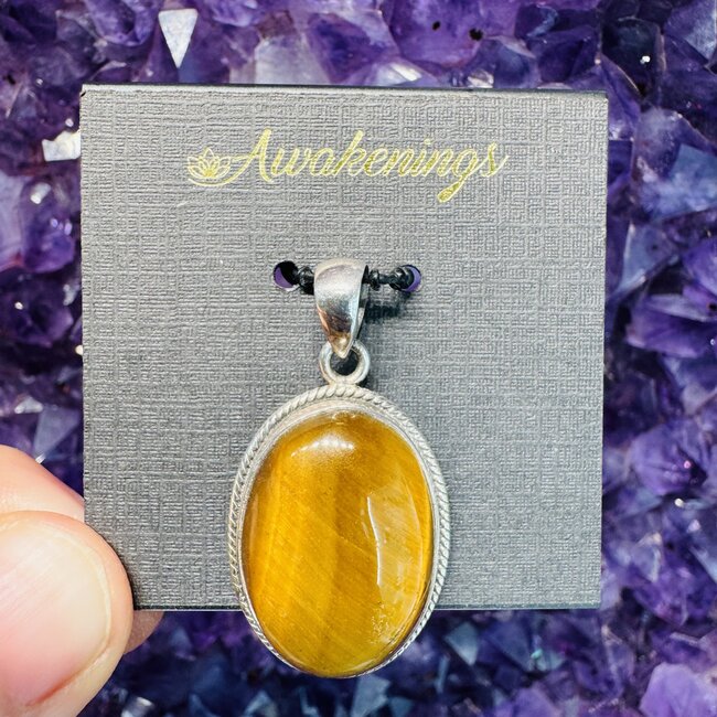 Tiger Eye Pendant Decorative Oval Sterling Silver