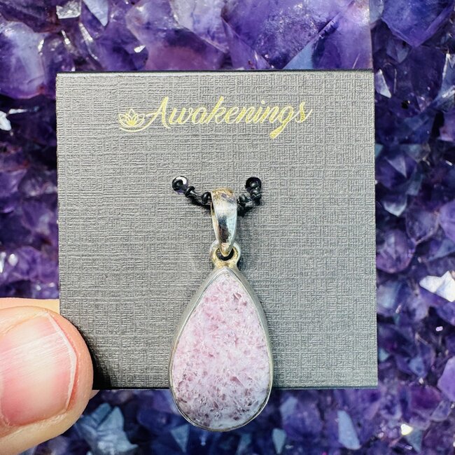 Lepidolite (Purple Mica) Teardrop Pear Pendant - Sterling Silver