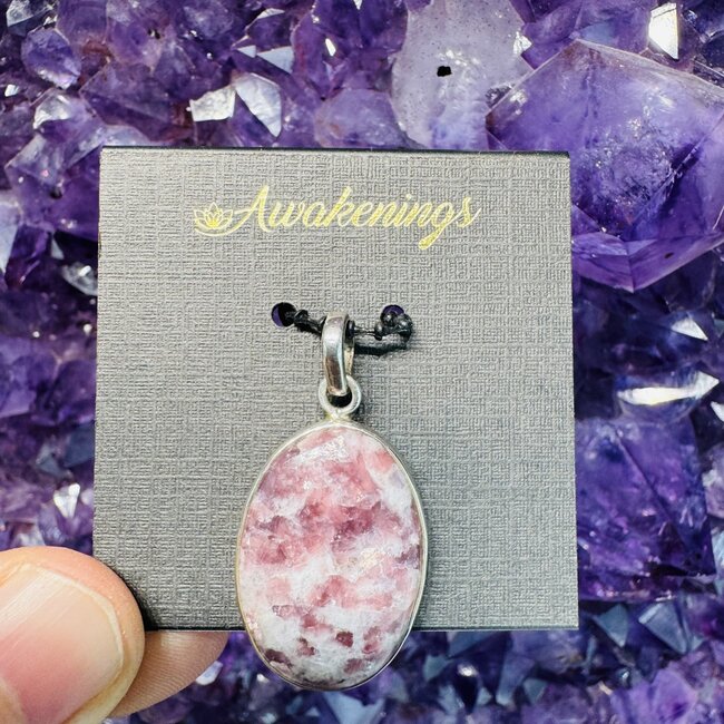 Lepidolite (Purple Mica) Pendant - #2 Oval Bezel Set - Sterling Silver