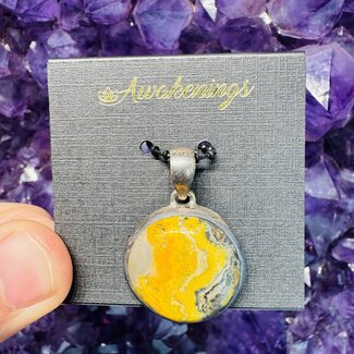 Bumblebee Jasper Pendant - Round - Sterling Silver Bumble Bee