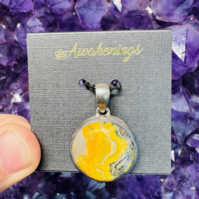 Bumblebee Jasper Pendant - Round - Sterling Silver Bumble Bee