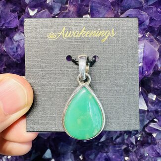 Chrysoprase Pendant - Teardrop Pear Sterling Silver