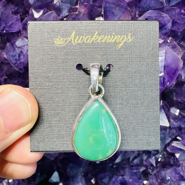 Chrysoprase Pendant - Teardrop Pear Sterling Silver