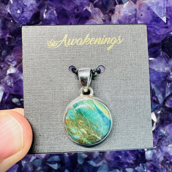 Peruvian Blue Opal (Opalina) Pendant Round Sterling Silver