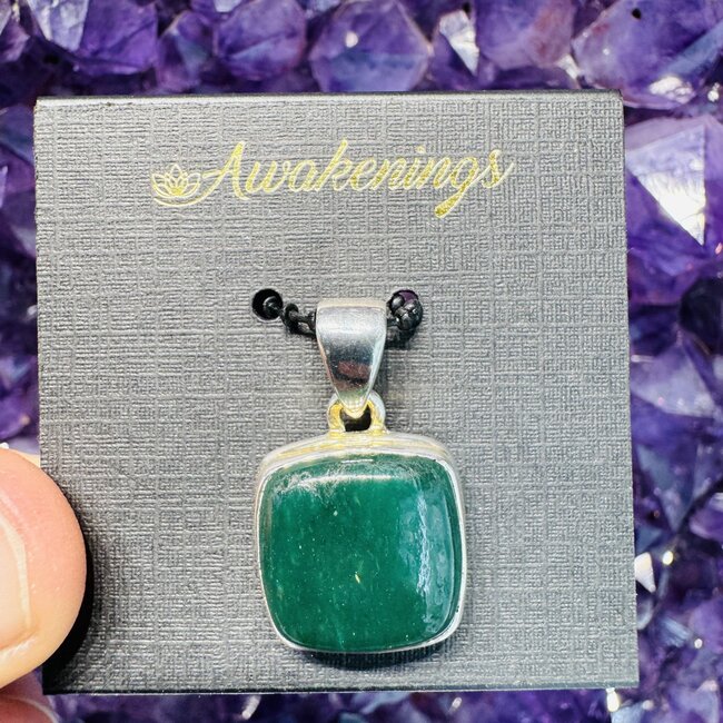 Dark Green Aventurine Pendant - Square Sterling Silver
