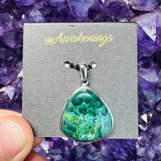 Azurite Malachite & Chrysocolla Pendant - Teardrop Pear Bezel - Sterling Silver