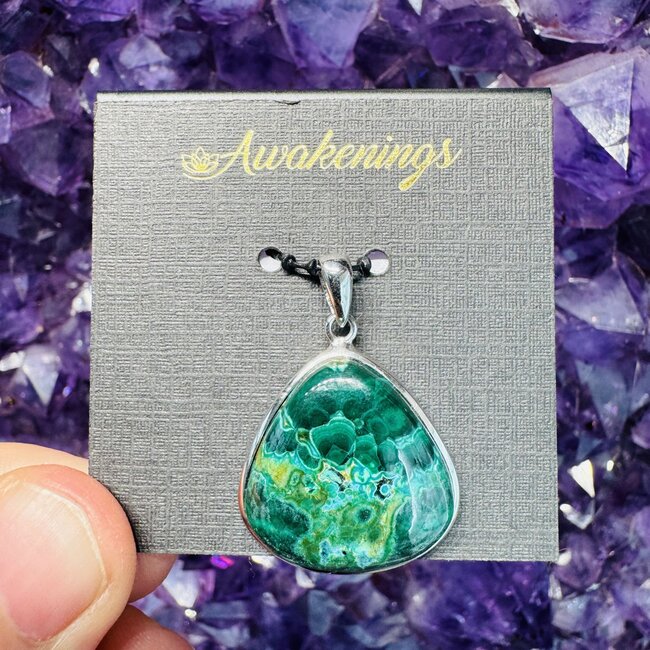 Azurite Malachite & Chrysocolla Pendant - Teardrop Pear Bezel - Sterling Silver