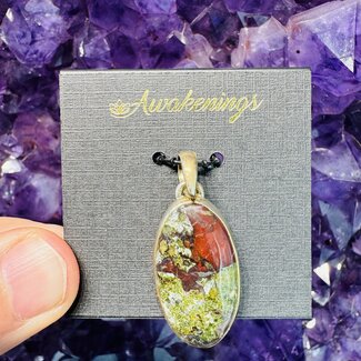 Dragon’s (Dragons Blood Stone) Jasper Pendant - Oval Bezel Set - Sterling Silver