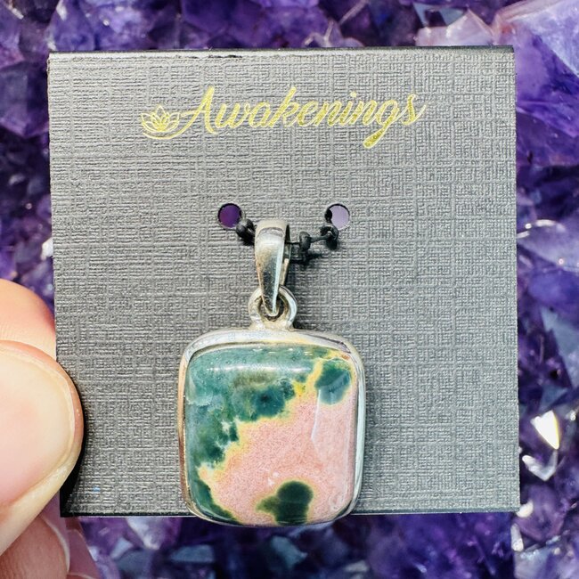Ocean (Sea Sediment) Jasper Pendant - Square - Sterling Silver