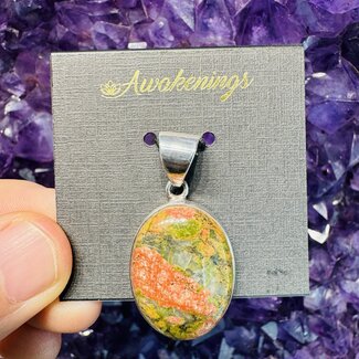 Unakite Jasper Pendant Oval Sterling Silver