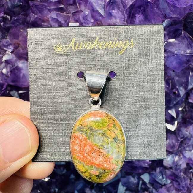 Unakite Jasper Pendant Oval Sterling Silver