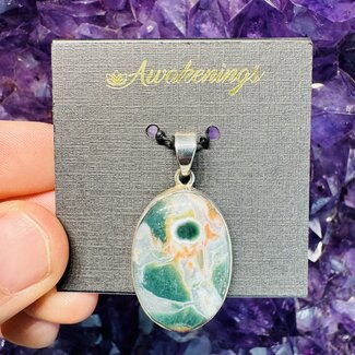 Ocean (Sea Sediment) Jasper Pendant - Oval #2 - Sterling Silver