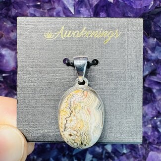 Crazy Lace Agate Oval Pendant Sterling Silver