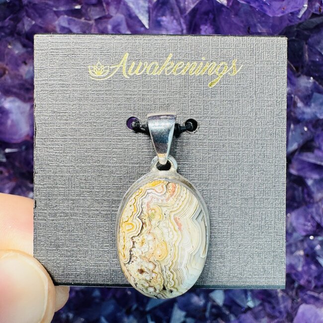Crazy Lace Agate Oval Pendant Sterling Silver