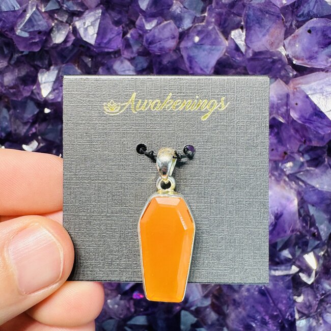 Carnelian Pendant - Coffin Faceted Bezel - Sterling Silver