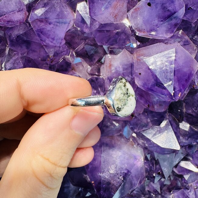 Stonehenge Preseli Bluestone Ring - Size 8.5 Teardrop Pear Bezel Set - Sterling Silver .925