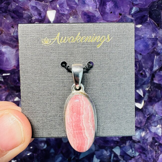Rhodochrosite Pendant Long Oval Sterling Silver #11