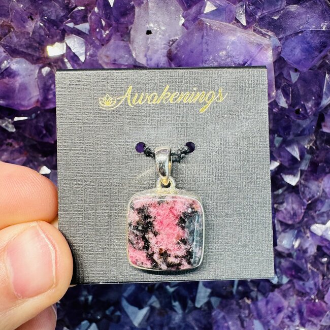 Rhodonite Pendant - Square Sterling Silver