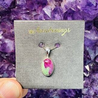 Ruby Zoisite Necklace & Pendant Oval 18"- Sterling Silver