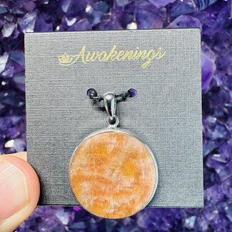 Golden Confetti Sunstone Pendant - Round - Sterling Silver