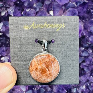 Golden Sunstone (Heliolite) Pendant - Round (Small)- Sterling Silver