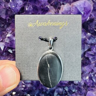 Shungite Pendant - Oval Bezel Set - Sterling Silver