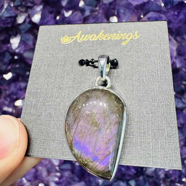 Purple Labradorite Pendant - 'Half Circle' Sterling Silver