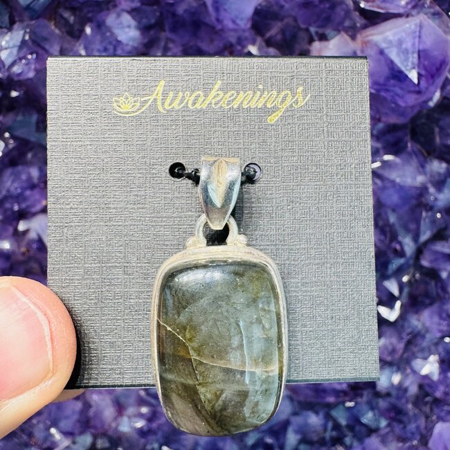 Purple Labradorite Pendant Rectangle Sterling Silver