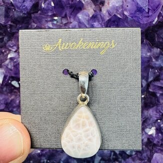 Pink Natrolite (Rhodatrolite Thomsonite Pink Larimar) Pendant - Teardrop Pear Sterling Silver