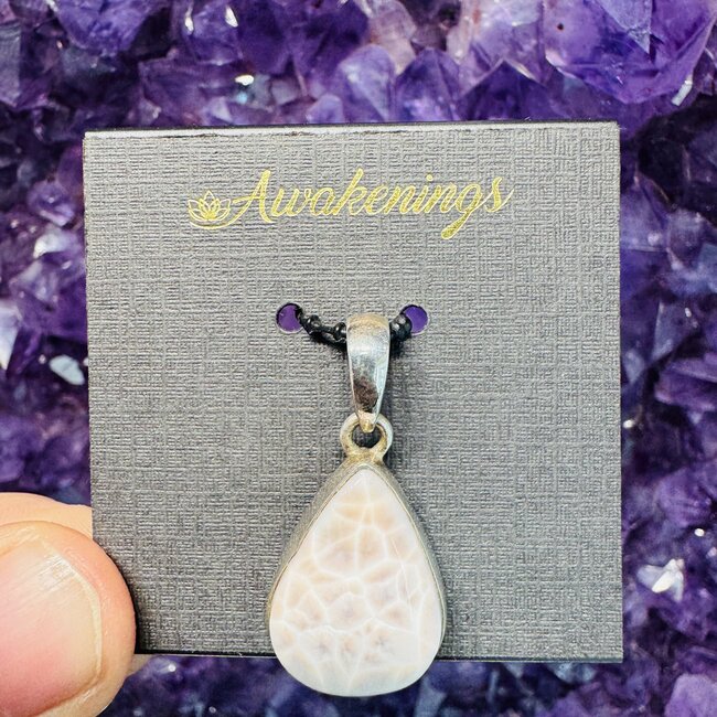 Pink Natrolite (Rhodatrolite Thomsonite Pink Larimar) Pendant - Teardrop Pear Sterling Silver
