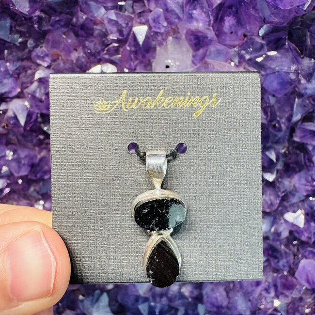 Shungite Pendants - Oval & Teardrop Pear Bezel Set - Sterling Silver