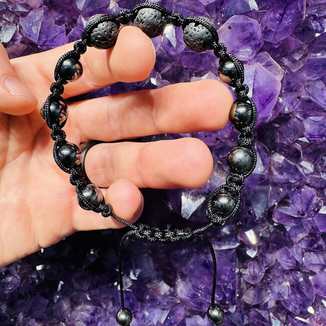 Lava Stone & Hematite Bracelets - Shamballa Paracord Parachute - Adjustable
